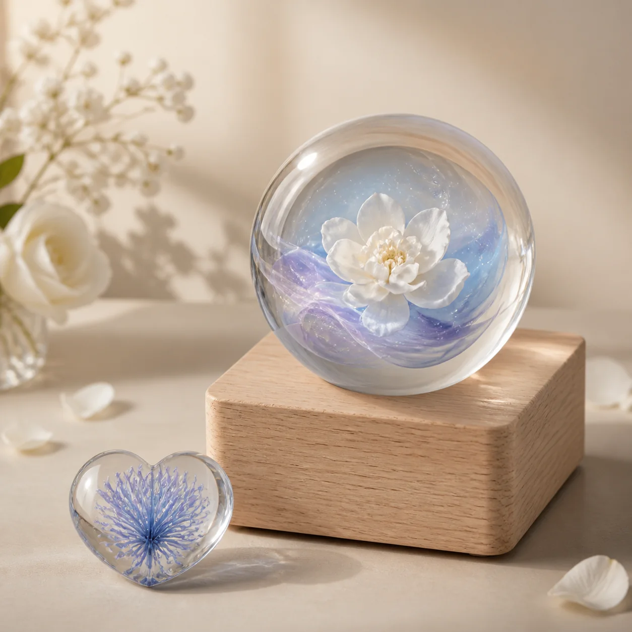 Graceful Life 無姓名及相片的水晶球與心形紀念擺件參考